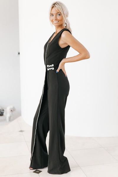 Crossover Rhinestone Trim Jumpsuit