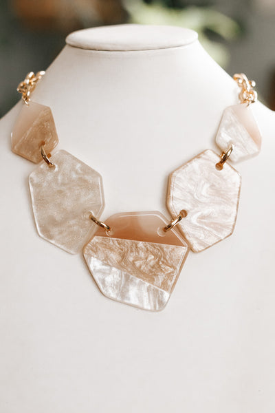 Different Tone Glitter Marble Shapes Necklace