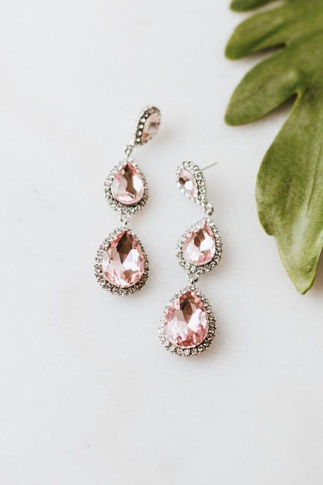 3 Teardrop Rhinestone Trim Earring