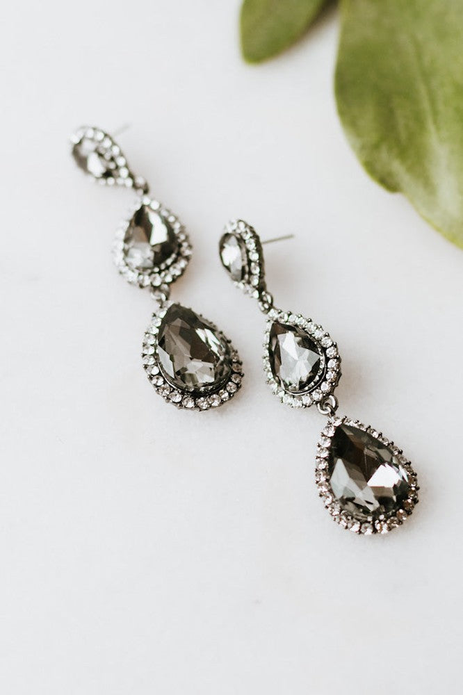 3 Teardrop Rhinestone Trim Earring