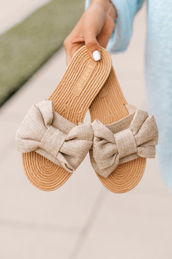 Linen Bow Slide Sandals (SALE)