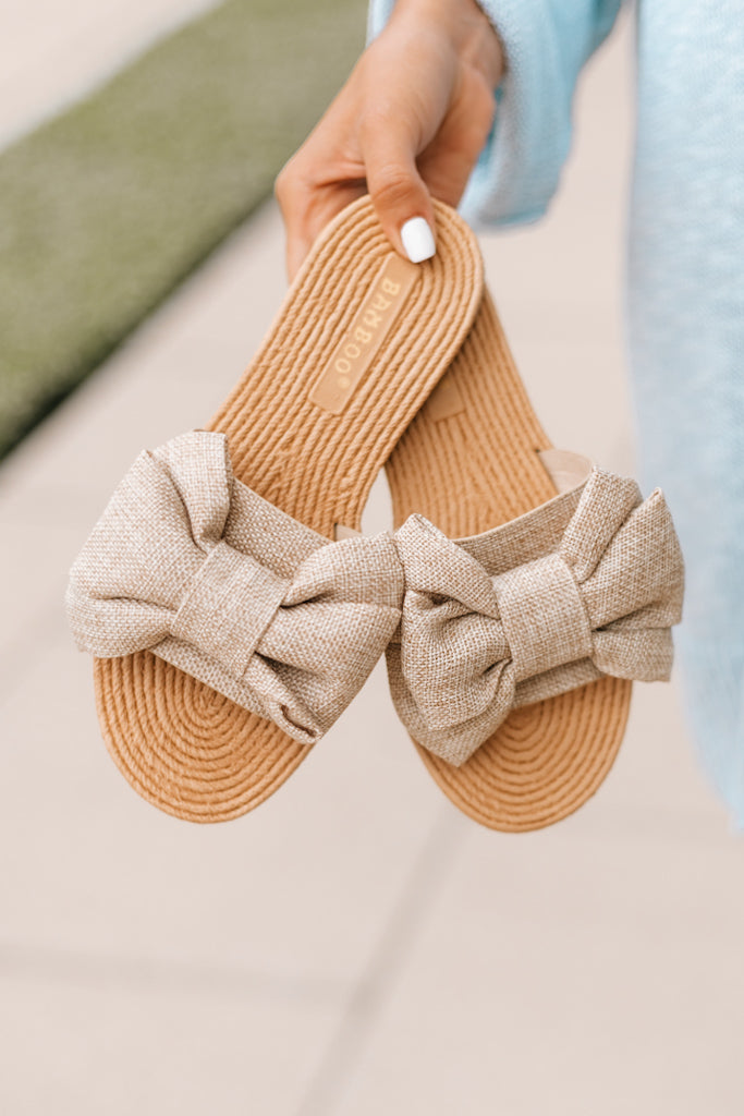 Linen Bow Slide Sandals