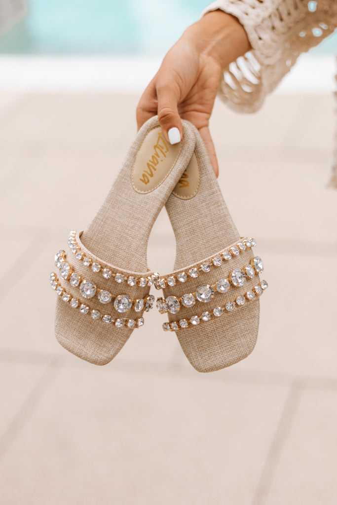 Gold &amp; Rhinestone Slide Sandals (SALE)