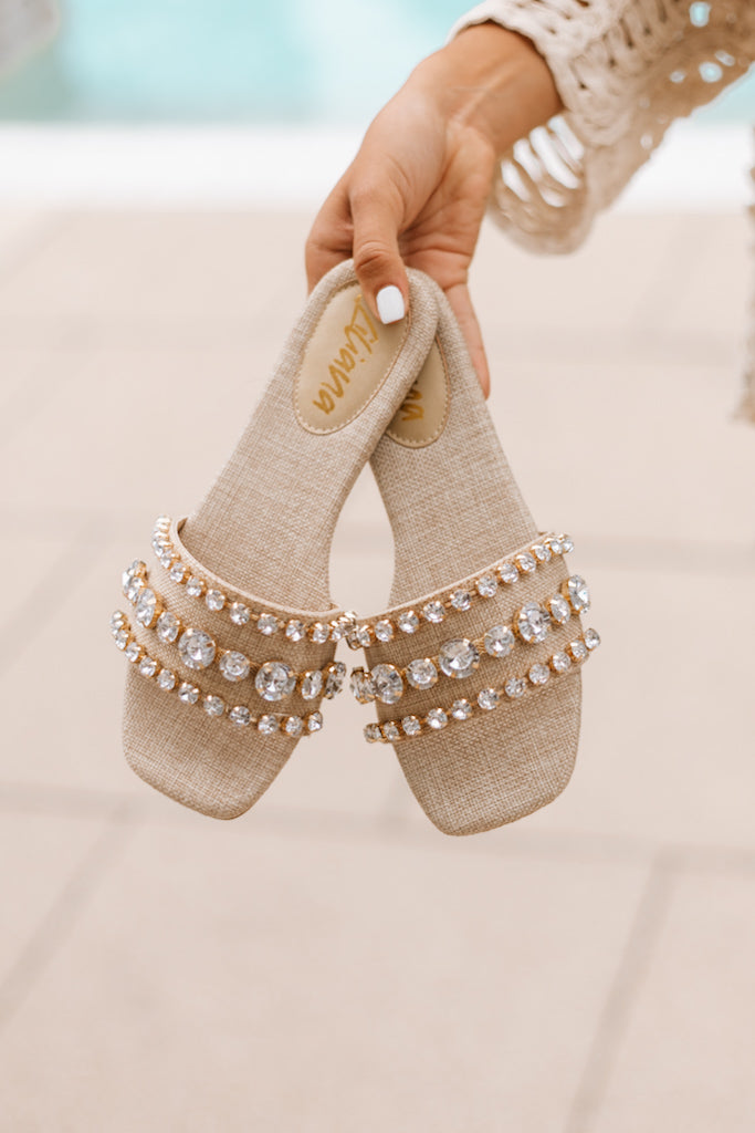 Gold & Rhinestone Slide Sandals