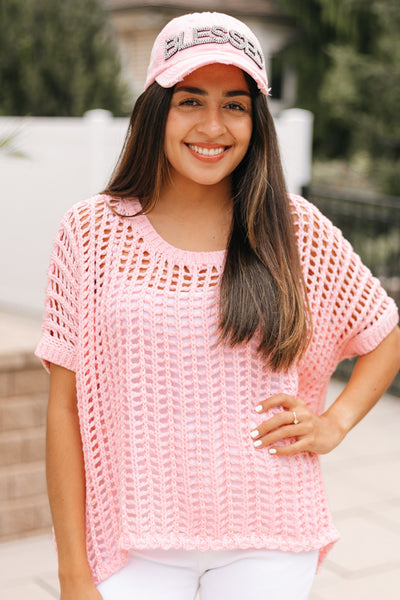 Short Sleeve Net Crochet Top