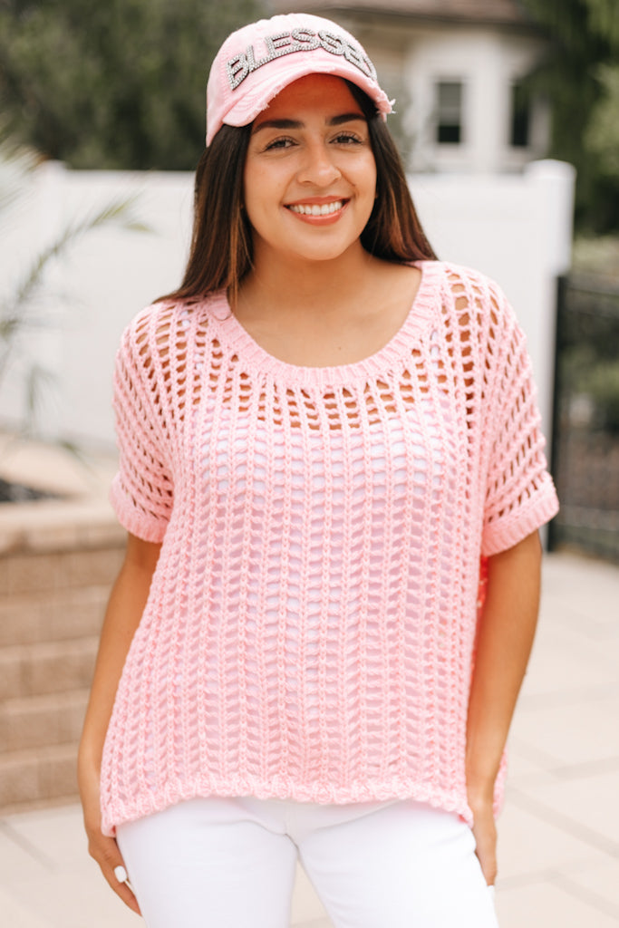 Short Sleeve Net Crochet Top