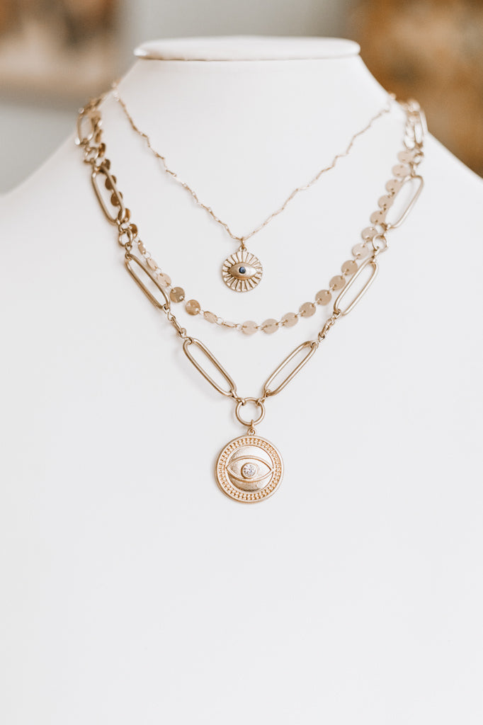 Evil Eye Coin 3 Layer Necklace Set