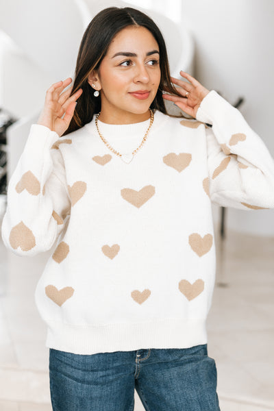 Heart Pattern Crew Neck Sweater