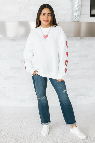 Heart Sequin Sleeves Sweatshirt