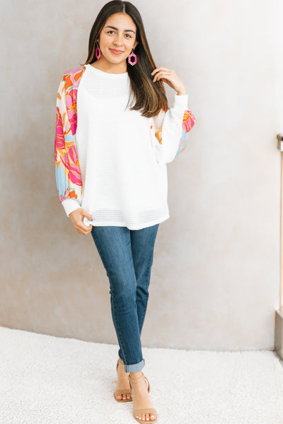 Waffle Floral Contrast Long Sleeve