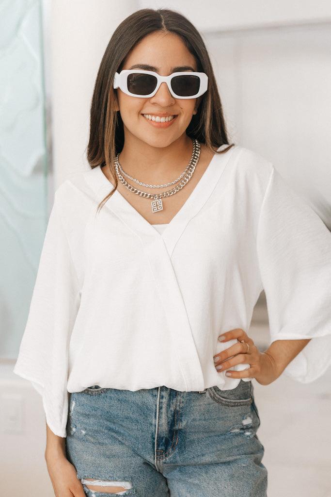 Bell Sleeve V-Neck Top