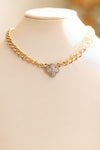Two Tone Thick Chain Bubble Clover Necklace