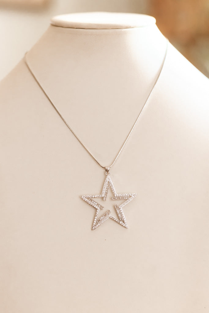 Open Rhinestone Baguette Rows Open Star Necklace