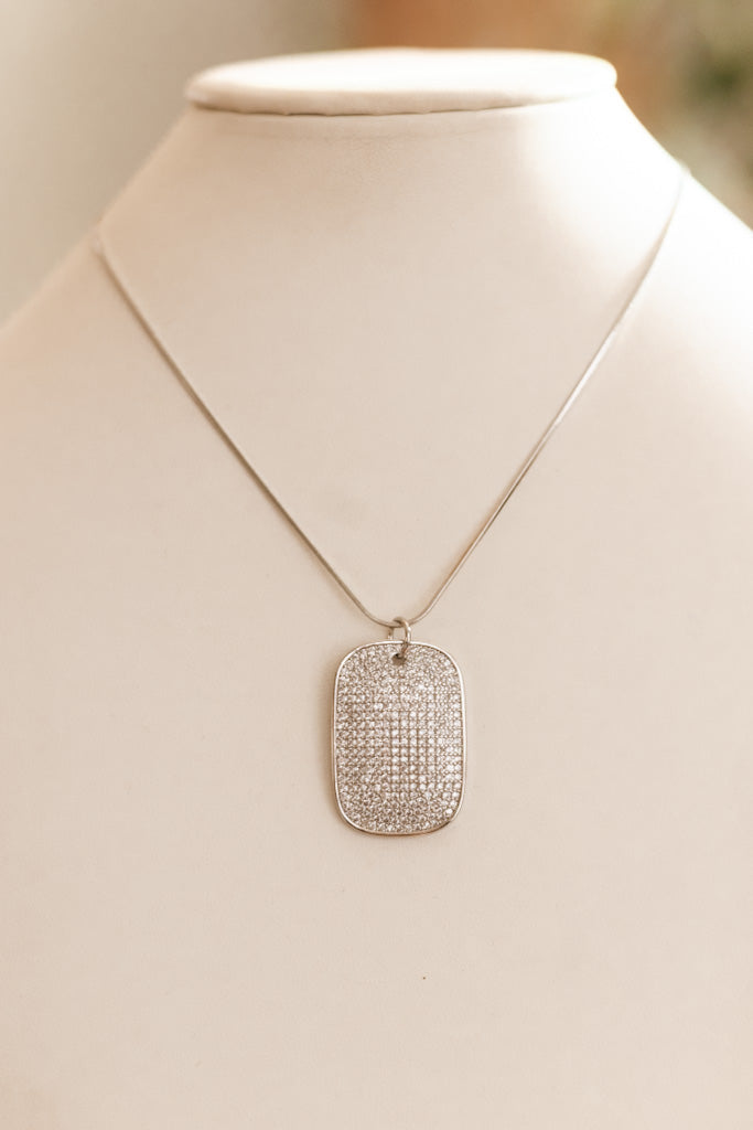 All Pave Wide Shape Pendant Necklace