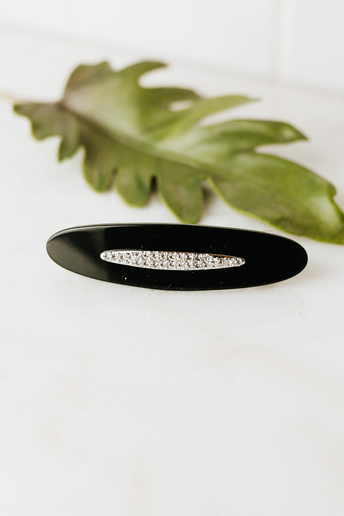 Oval Resin Barrette with Rhinestone Strip