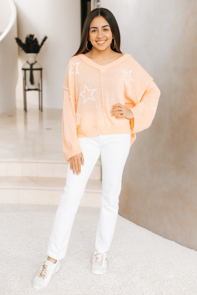 Loose Fit V Neck Star Sweater