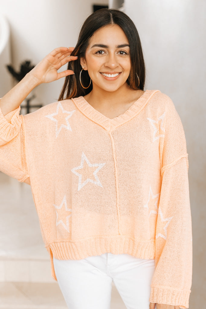 Loose Fit V Neck Star Sweater