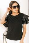 Ruffled Faux Leather SLeeve Top