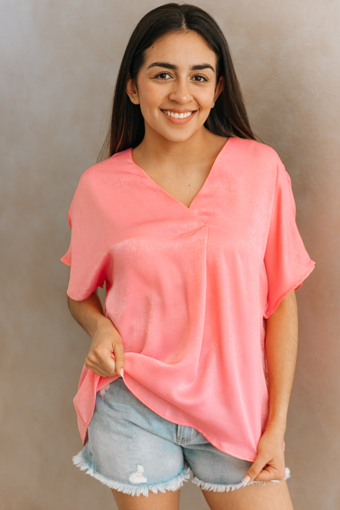 V-Neck Loose Fit Satin Top (SALE)