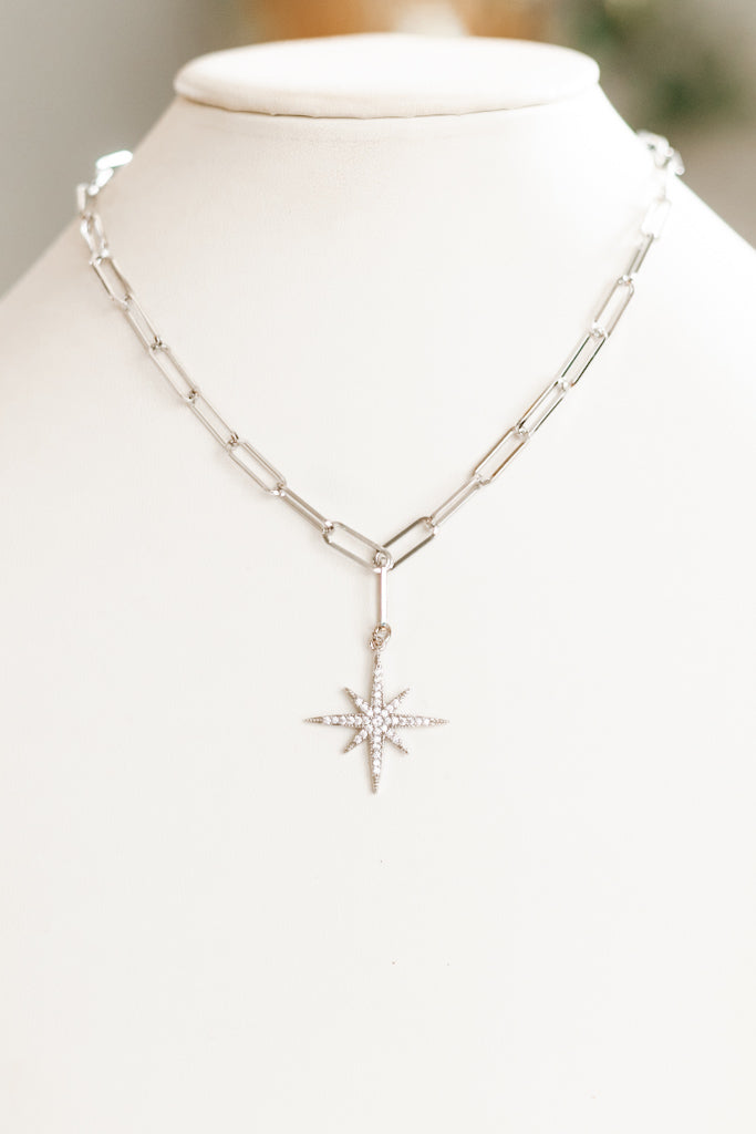 Long Link Skinny Pave Star Necklace
