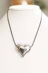 Puffy Metal Heart Leather Chain Necklace