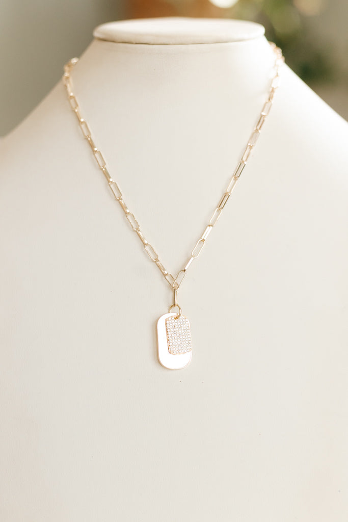 Metal & Pave Overlap Small Dog Tag Necklace