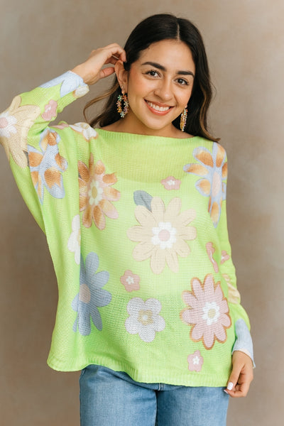 Floral Daisy Printed Italian Sweater