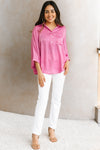 Button Down Satin Collar Top with Pocket