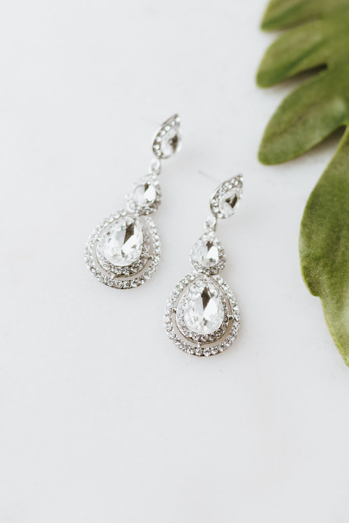 3 Teardrop 2 Rhinestone Trim Bottom Earrings