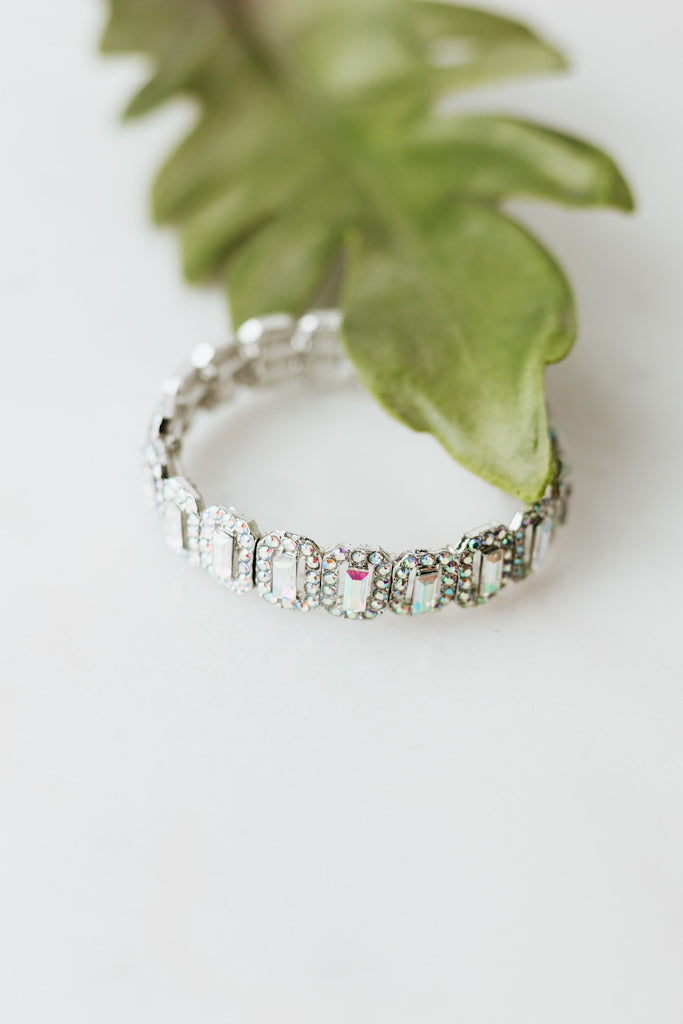 Skinny Baguette Rounded Rhinestone Trim Bracelet