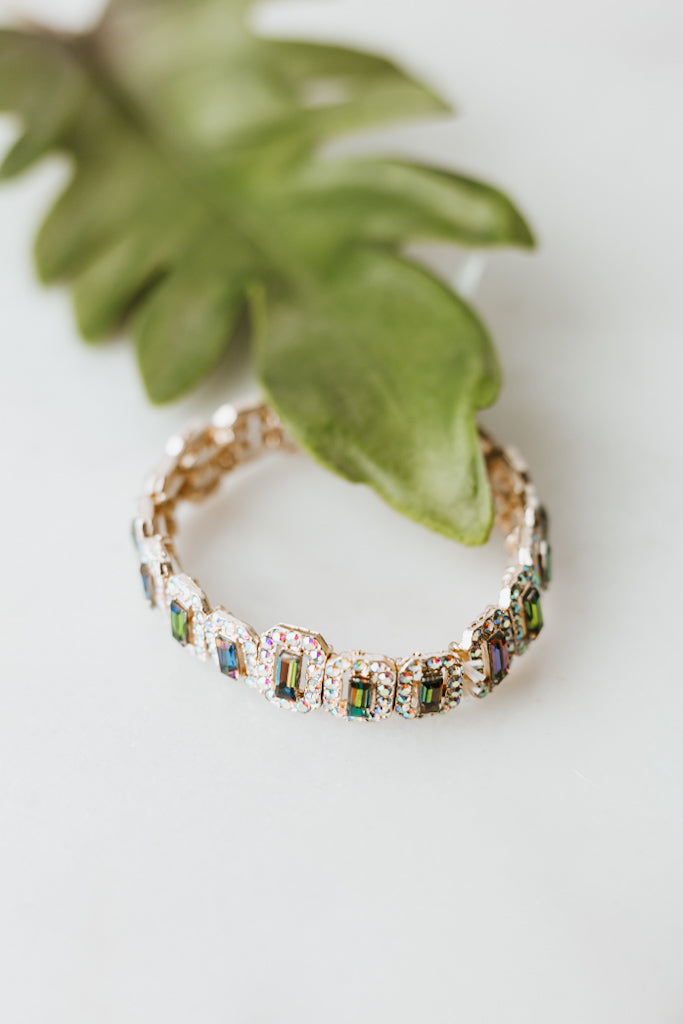 Skinny Baguette Rounded Rhinestone Trim Bracelet