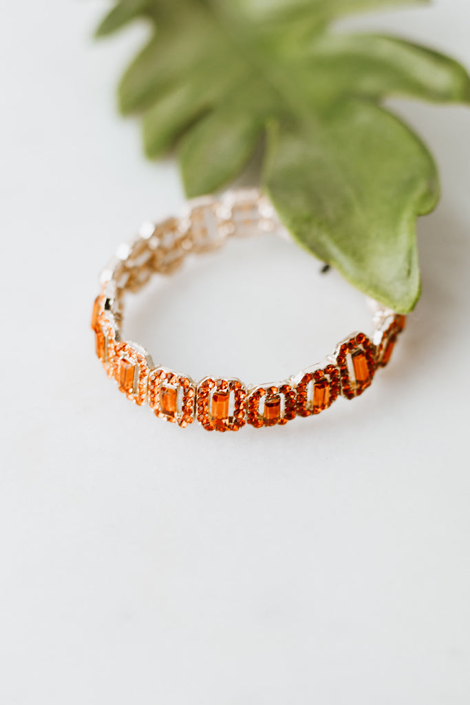 Skinny Baguette Rounded Rhinestone Trim Bracelet