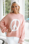 Round Neck Peace Sign Distressed Sweater