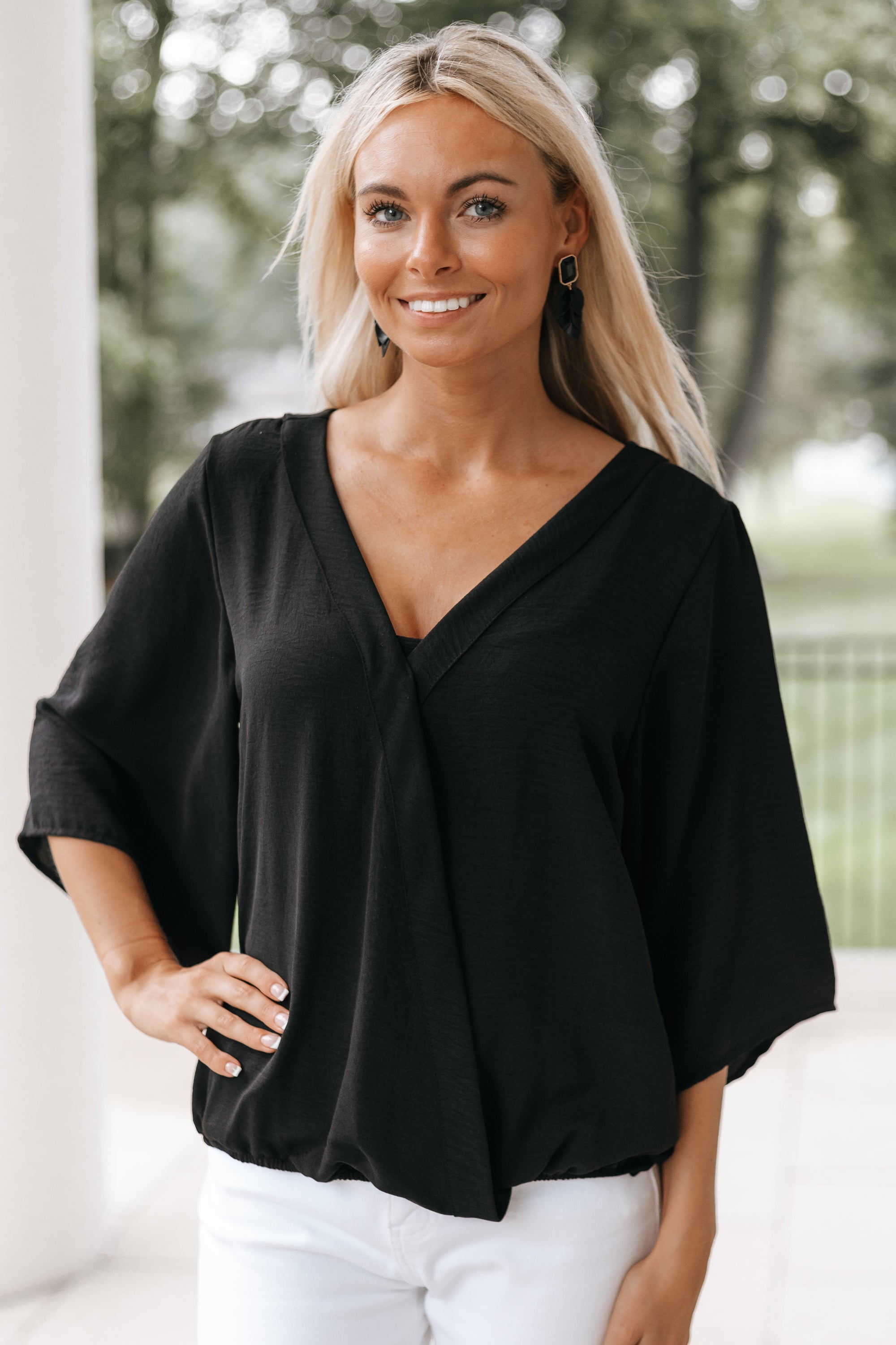 Bell Sleeve V-Neck Top