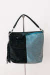 One Handle Split Print Background Rhinestone Purse