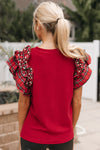 Plaid Top With Ruffle & Pearl Sleeve