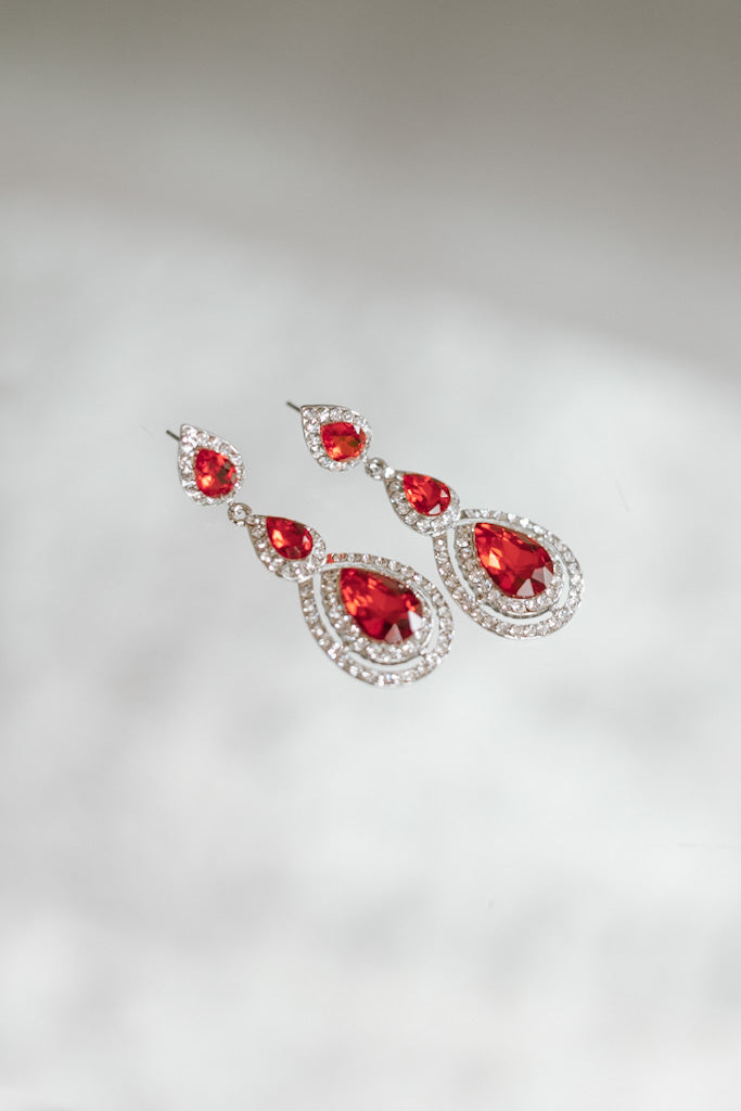 3 Teardrop 2 Rhinestone Trim Bottom Earrings