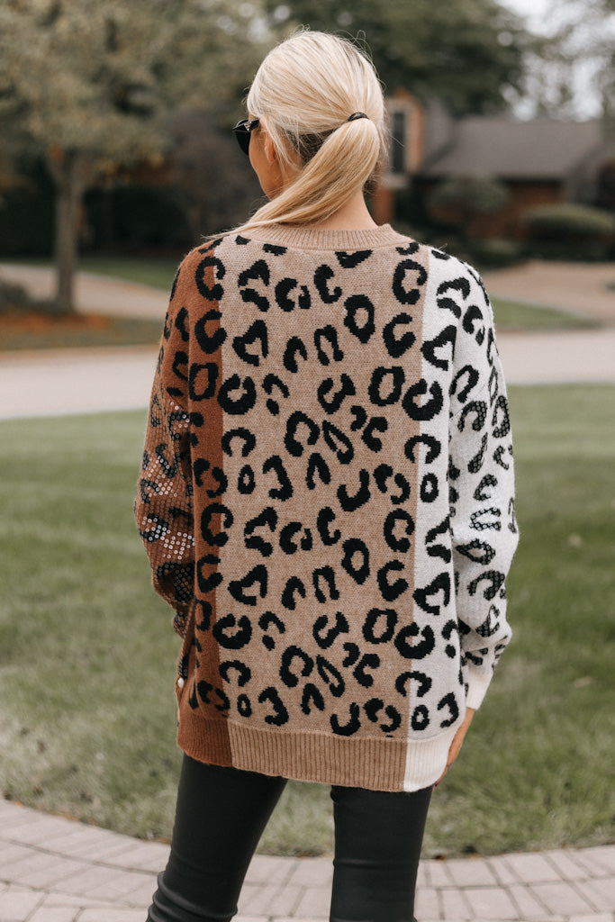 All Over Sequin Leopard Print Sweater