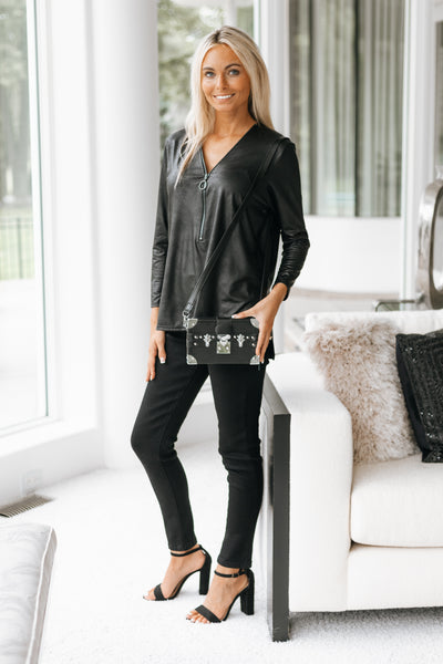 Faux Leather High Low Zip Top