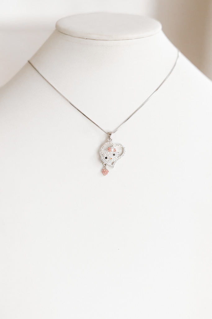 Curved Heart &amp; Dangle Heart Hello Kitty Necklace