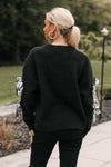 V-Neck Sweater With Rhinestone Bow Sleeve