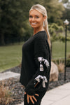 V-Neck Sweater With Rhinestone Bow Sleeve