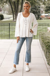 V-Neck Loose Fit Fringe & Patch Top