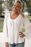 V-Neck Loose Fit Fringe & Patch Top