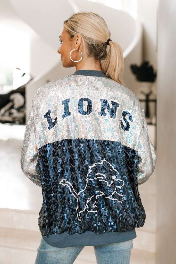 Sequin Zip Up Detroit Lions Jacket Glitz Ears Boutique