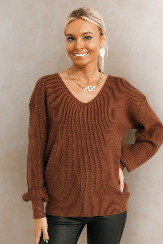 V-Neck Back Satin Tie Sweater