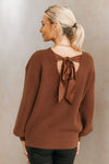 V-Neck Back Satin Tie Sweater