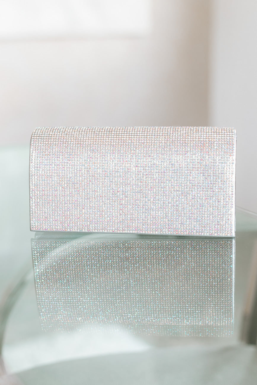 All Rhinestone Flap Metallic Back Snap Clutch