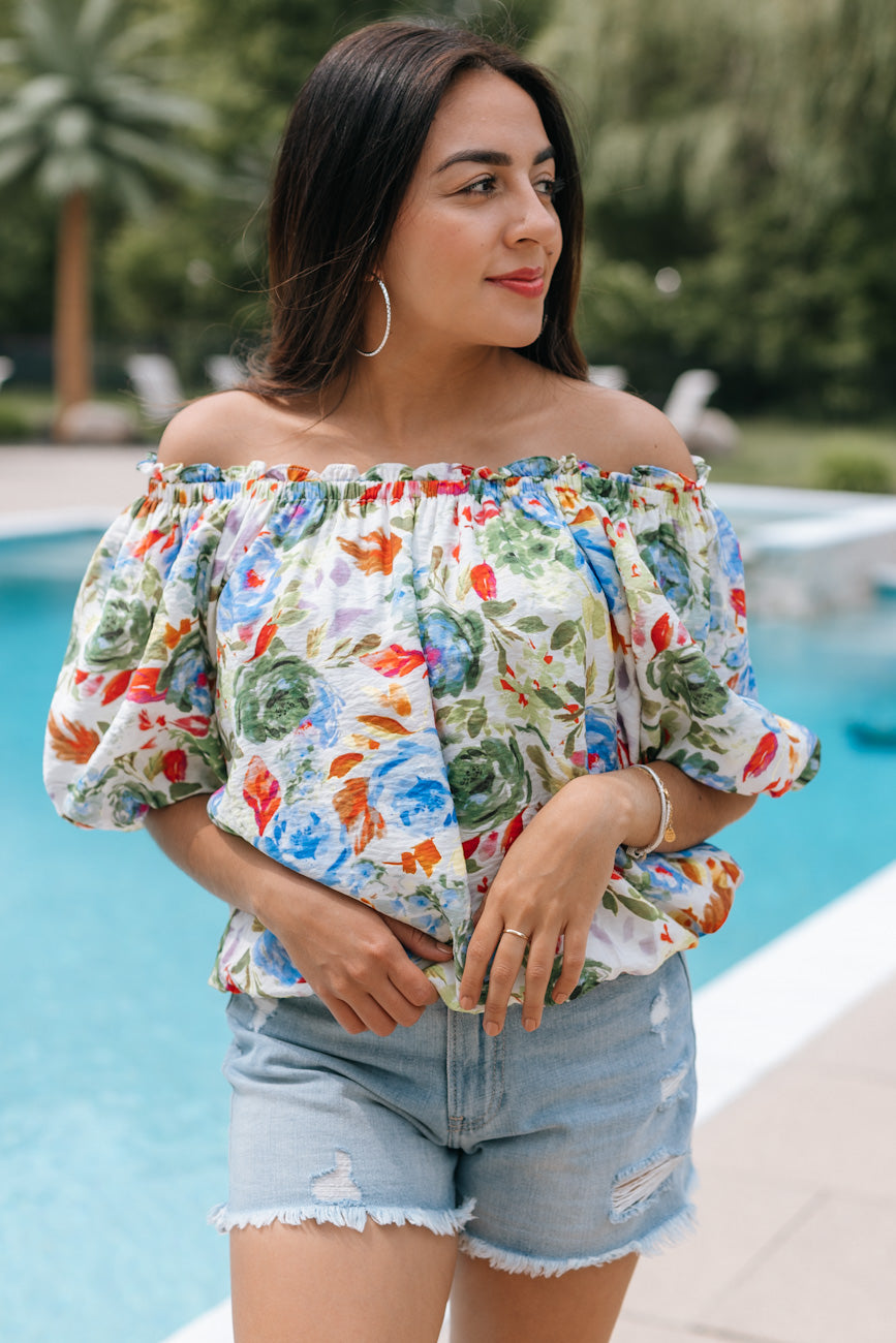Puff Sleeve Off The Shoulder Blouse