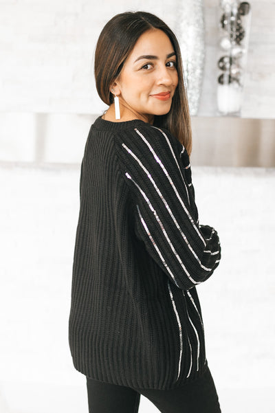 Sequin Lines Mesh Sweater